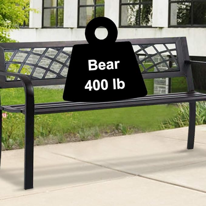 Garden Bench Patio Outdoor Park Bench Metal Bench Loveseat Bench with Backrest Armrests for Entryway Backyard Front Porch Furniture, Resistance, Lightweight, Easy Assembly, 2-Person Seat, Black
