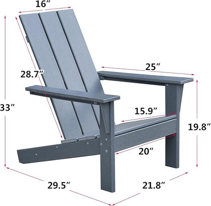 Modern Adirondack Chair with Cup Holder,All-Weather Plastic Patio Firepit Chair for Outdoor, Patio, Garden, Beach (Grey)