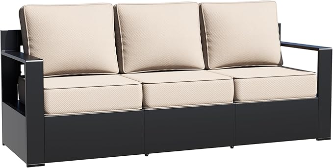 Aluminum Patio Sofa - 3-Seater Outdoor Couch with 6" Thick Removable Cushions, All-Weather Metal Frame - Photo 1
