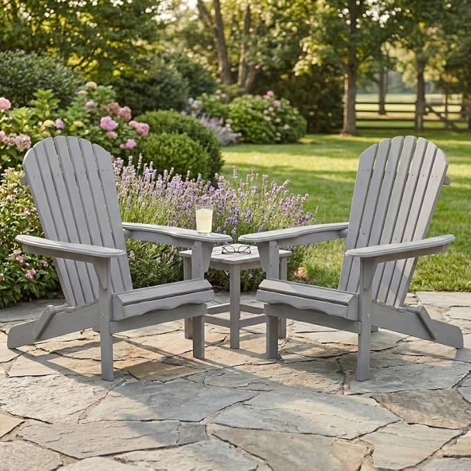 Premium Folding Adirondack Chairs Set of 2 - Solid Cedar Wood Outdoor Lounge Chairs with Embossed Wood Grain, Weather Resistant Patio Furniture for Garden, Poolside, Fire Pit & Backyard