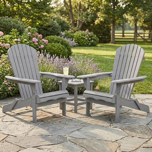 Premium Folding Adirondack Chairs Set of 2 - Solid Cedar Wood Outdoor Lounge Chairs with Embossed Wood Grain, Weather Resistant Patio Furniture for Garden, Poolside, Fire Pit & Backyard