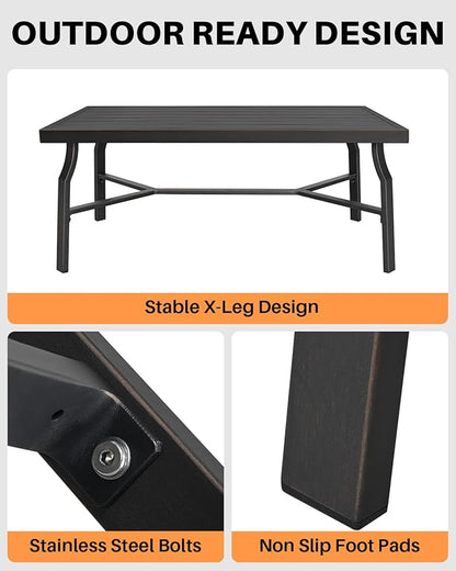 Outdoor Coffee Table, Never-Rust Aluminum Patio Coffee Table, Rectangle Outside Garden Table with Slatted Tabletop, All-Weather Outdoor Patio Furniture Table for Backyard, Porch, Dark Bronze