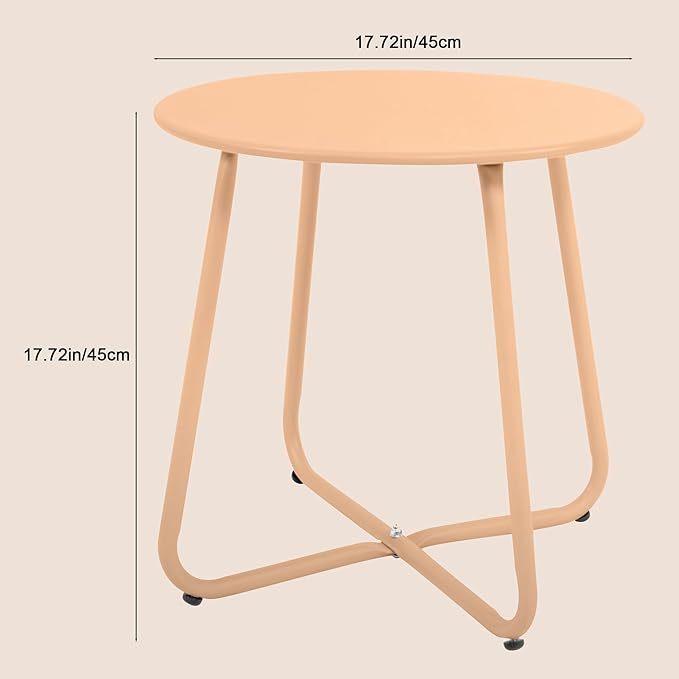 EortheX Small Round Metal Coffee Side Birstro Table – Sturdy & Weather-Resistant Accent Table for Patio, Balcony Indoor Outdoor Use - Metal Desert Gold