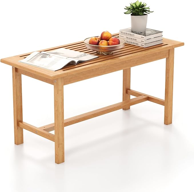 Giantex Teak Wood Patio Coffee Table - 36” Rectangular Outside Side Table with Slatted Tabletop, Solid Center Table, Outdoor Cocktail Table for Deck, Backyard, Garden, Poolside, Balcony, Natural