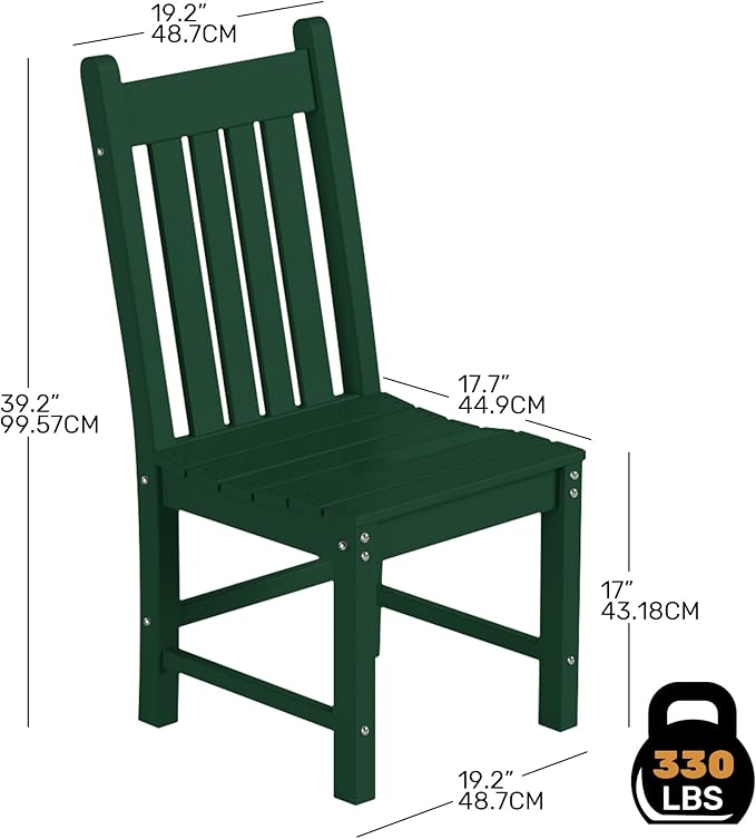 Costaelm Armless Outdoor Chair, Patio Adirondack Chair, HDPE Poly Lumber Waterproof Restaurant Bistro Kitchen Dining Chair for Outside Porch Backyard Garden, Dark Green