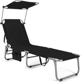 Giantex Outdoor Folding Chaise Lounge, Portable Tanning Chair with 5 Adjustable Positions, 360° Canopy Shade - Photo 1