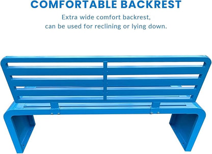 Outdoor Metal Garden Bench,Weather Proof Porch Path Chair,with Backrest,park Benches，Patio Seating For 2-3 Person,Slatted Seat, Patio Yard Bench For Poolside,Balcony,Entryway,blue(L39" x W15" x H32")