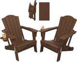 Folding Adirondack Chair Set of 2, HDPE All-Weather Outdoor Chair with Cup Holder, Wooden Textured, Fire Pit Chair - Photo 1