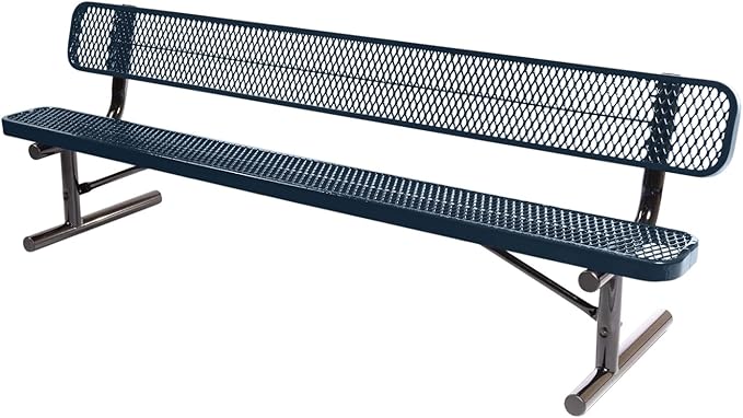 COATEDOUTDOORFURNITURE Coated Outdoor Furniture Heavy-Duty Portable Outdoor Bench Thermoplastic Coated, Expanded Metal, Commercial-Grade Seating, Made in America (Portable with Back, 8 Ft, Dark Blue)