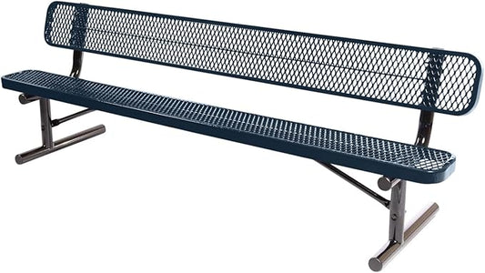 COATEDOUTDOORFURNITURE Coated Outdoor Furniture Heavy-Duty Portable Outdoor Bench Thermoplastic Coated, Expanded Metal, Commercial-Grade Seating, Made in America (Portable with Back, 8 Ft, Dark Blue)