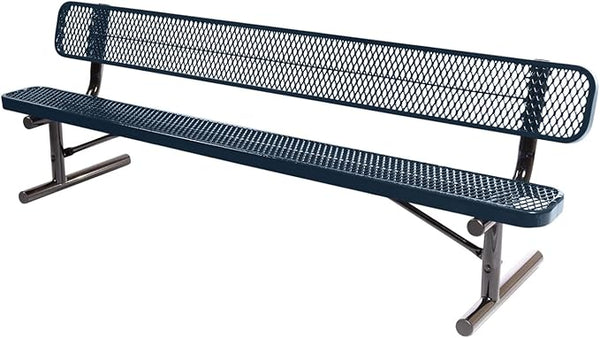 COATEDOUTDOORFURNITURE Coated Outdoor Furniture Heavy-Duty Portable Outdoor Bench Thermoplastic Coated, Expanded Metal, Commercial-Grade Seating, Made in America (Portable with Back, 8 Ft, Dark Blue)