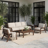 HDPE 5 Piece Patio Furniture Set, Outdoor Couch with Washable Thick Beige Cushions & Coffee Table & Side Table - Photo 1