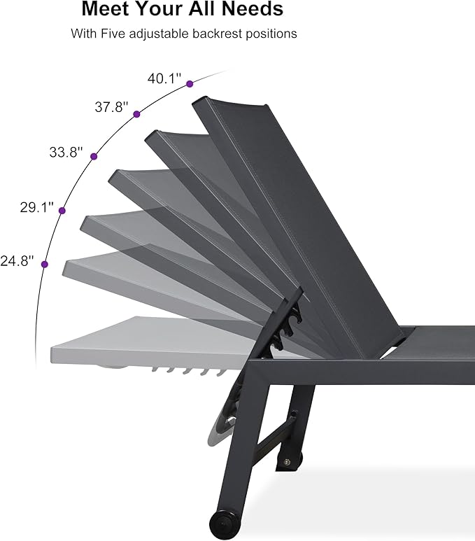 PURPLE LEAF Outdoor Chaise Lounge Set for 2 Oversized Pool Lounge Chairs with Easy-to-Move Wheels and Adjustable - Photo 7