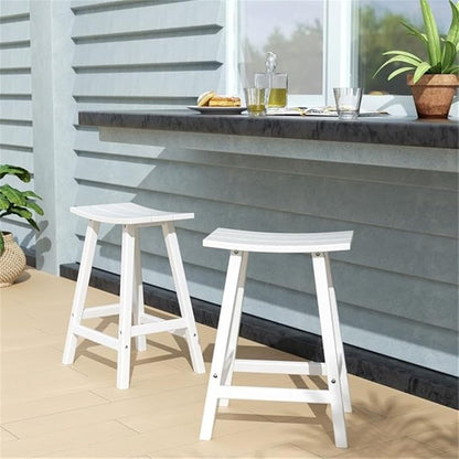 Costaelm All-Weather Bar Stools Set of 2, 24" Height Outdoor Bar Stools, Adirondack Poly Patio Bar Stool for Patio, Deck, Kitchen Counter and Garden, White