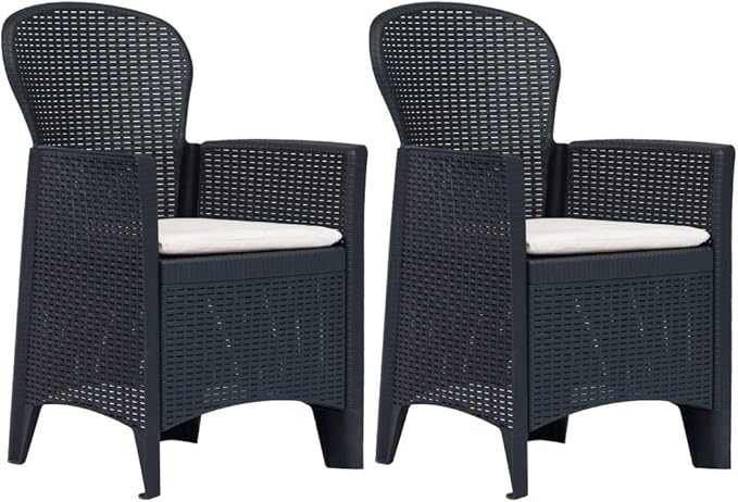 Balcony Furniture Outdoor Wicker Chair Patio Chairs for Patio, Porch, Backyard, Balcony, Poolside and Garden Patio Chairs 2 pcs with Cushion Anthracite Plastic Rattan Look