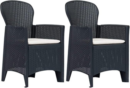 Balcony Furniture Outdoor Wicker Chair Patio Chairs for Patio, Porch, Backyard, Balcony, Poolside and Garden Patio Chairs 2 pcs with Cushion Anthracite Plastic Rattan Look