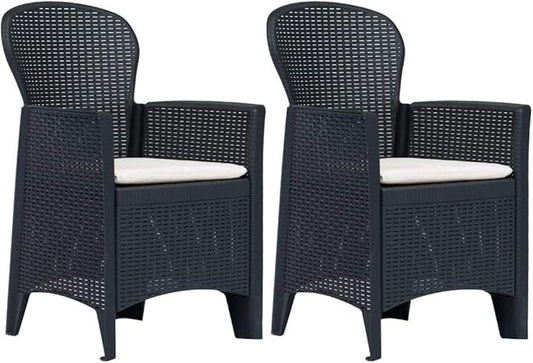 Balcony Furniture Outdoor Wicker Chair Patio Chairs for Patio, Porch, Backyard, Balcony, Poolside and Garden Patio Chairs 2 pcs with Cushion Anthracite Plastic Rattan Look