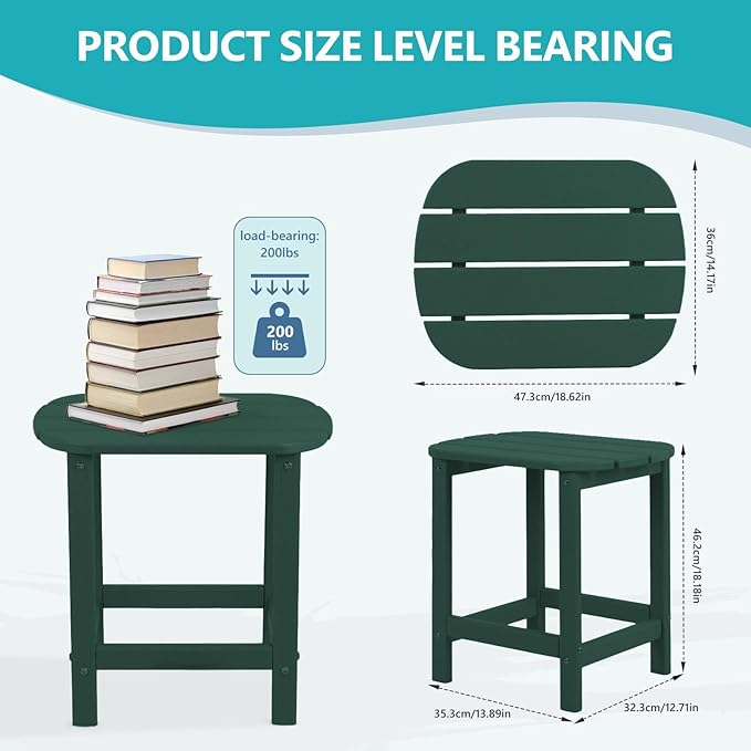 Plawdlik Hdpe Outdoor Adirondack Side Table, Wooden Textured, Set for Patio, Garden, Porch, Pool Composite Patio - Photo 3