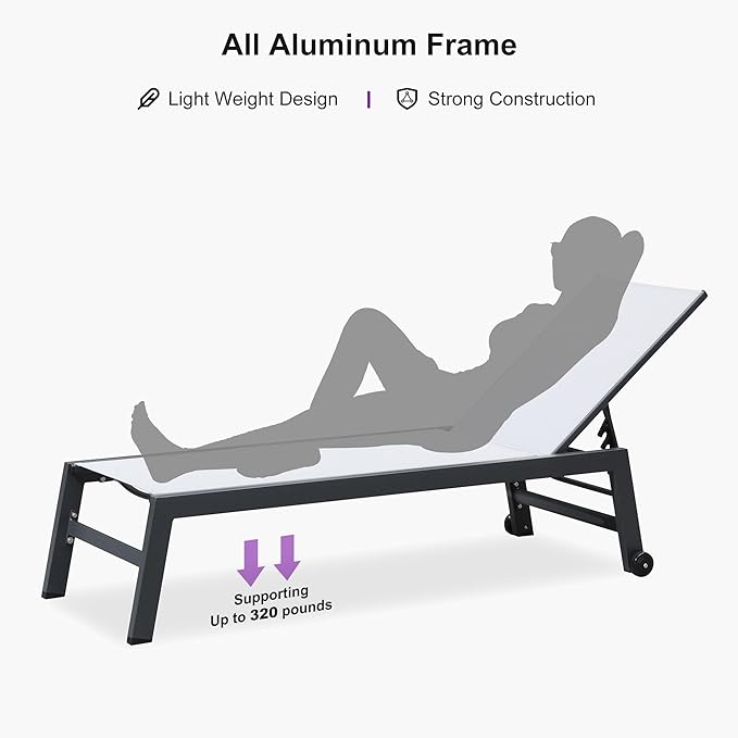 PURPLE LEAF 6-Piece Outdoor Chaise Lounge Oversized Pool Lounge Chairs with Easy-to-Move Wheels and Adjustable Backrest - Photo 8