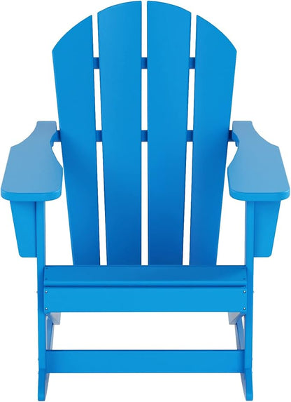 WO WESTIN OUTDOOR HDPE Laguna Outdoor Rocking Poly Adirondack Chair with Side Table 3-Piece Set, Pacific Blue