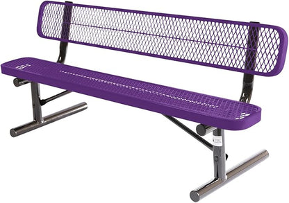 COATEDOUTDOORFURNITURE Coated Outdoor Furniture Heavy-Duty Portable Outdoor Bench Thermoplastic Coated, Expanded Metal, Commercial-Grade Seating, Made in America (Portable with Back, 6 Ft, Purple)