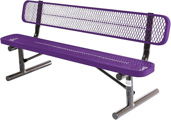 COATEDOUTDOORFURNITURE Coated Outdoor Furniture Heavy-Duty Portable Outdoor Bench Thermoplastic Coated, Expanded Metal, Commercial-Grade Seating, Made in America (Portable with Back, 6 Ft, Purple)