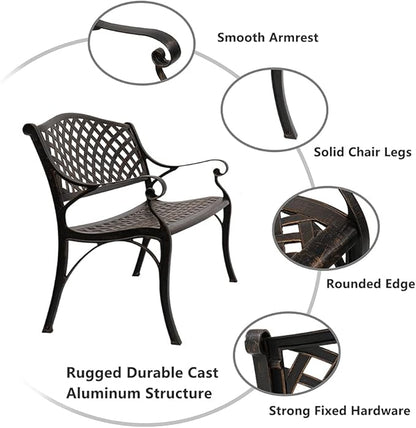 Outdoor Garden Bench,Cast Aluminum Metal Frame Patio Park Bench,Patio Garden Bench with Backrest & Armrest,Patio Seating Bench,Arch Legs for Outdoor Garden,Porch,Backyard,Poolside (40.5")