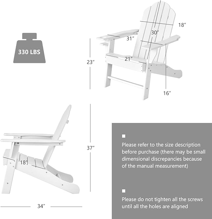 Tangkula Adirondack Chair Outdoor, Fade Resistant HDPE Armchairs with Cup Holder, Weather Resistant Lounger Chairs for Patio Garden Backyard Deck, Lawn Porch Seating, Adirondack Lounger (1, White)