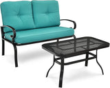 RELAX4LIFE Patio Loveseat with Coffee Table - 2-Piece Patio Conversation Sofa Set w/Backrest & Cushions - Photo 1