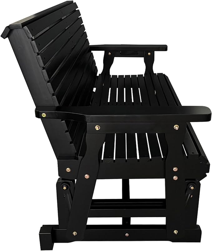 Fortune Candy Wooden Patio Glider with High Roll Back and Deep Contoured Seat, Solid Fir Wood, 2-Seater, Heavy Duty 800 LBS, 4 Ft. (Carbon Black)