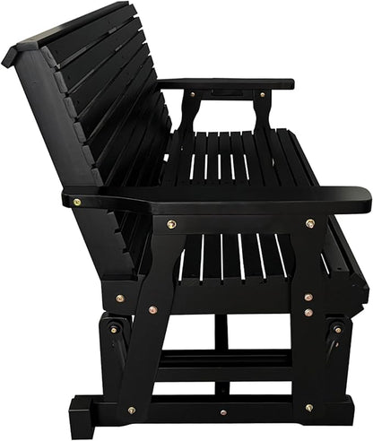 Fortune Candy Wooden Patio Glider with High Roll Back and Deep Contoured Seat, Solid Fir Wood, 2-Seater, Heavy Duty 800 LBS, 4 Ft. (Carbon Black)