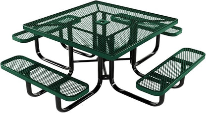 COATEDOUTDOORFURNITURE Heavy-Duty Portable Outdoor Kids Table with Umbrella Hole, Expanded Metal Kids Picnic Table, Commercial-Grade, Made in America (46 in, Square, Childrens, Textured Green)