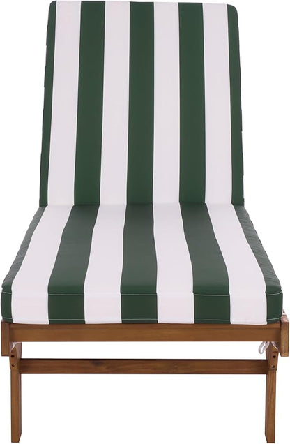 SAFAVIEH Outdoor Patio Furniture Collection - Newport Natural Solid Wood Chaise Lounge Chair with Green Stripe Cushion, Adjustable Backrest (PAT7316H)