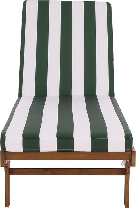 SAFAVIEH Outdoor Patio Furniture Collection - Newport Natural Solid Wood Chaise Lounge Chair with Green Stripe Cushion, Adjustable Backrest (PAT7316H)