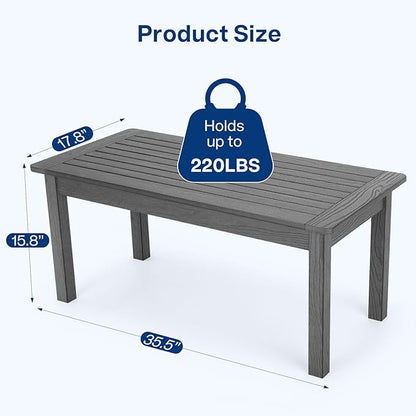 36" Outdoor Coffee Table, Weatherproof HIPS Patio Coffee Tables for Outside, All Weather Outdoor Center Table with 220lbs Capacity for Deck, Garden, Balcony, Indoor, Gray