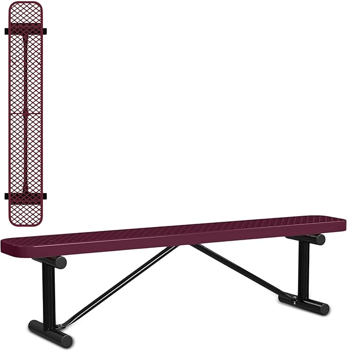 Leisure Craft Metal Outdoor Bench - 6 Foot Heavy Duty Backless Bench Seating for Garden, Porch, Picnic, Park, Expanded Metal, Thermoplastic Coating, Commercial Grade Furniture Made in USA - Burgundy