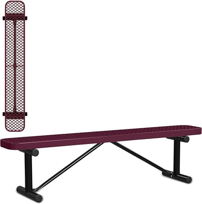 Leisure Craft Metal Outdoor Bench - 6 Foot Heavy Duty Backless Bench Seating for Garden, Porch, Picnic, Park, Expanded Metal, Thermoplastic Coating, Commercial Grade Furniture Made in USA - Burgundy