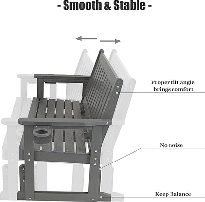 Poly Lumber Patio Glider, HIPS Material Weather-Resistant Swing Bench for Outdoor Porch Garden, Gray
