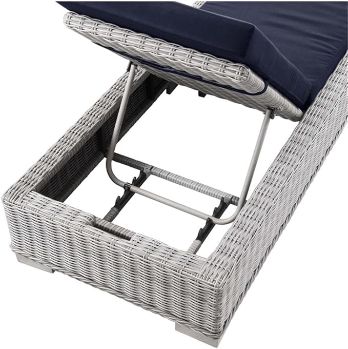 Conway Outdoor Patio Wicker Rattan Chaise Lounge in Light Gray Navy - Photo 7