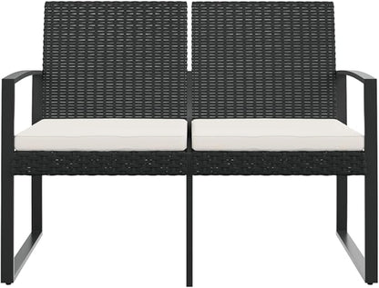 2-Seater Outdoor Garden Bench with Storage and Cushions, Modern Powder-Coated Steel Patio Seating, Waterproof Black Bench for Backyard, Deck, and Porch