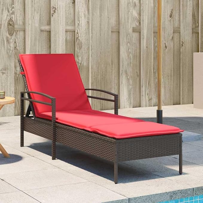 Modern Sun Lounger 1-Person Brown Poly Rattan Adjustable Reclining Outdoor Chaise Lounge with Weather-Resistant Cushion - Photo 4