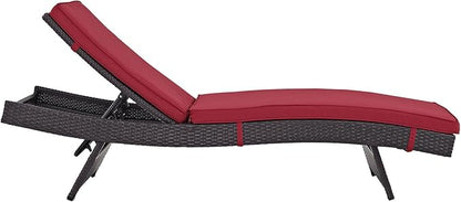 Modway Convene Wicker Rattan Outdoor Patio Chaise Lounge Chairs in Espresso Red - Set of 4