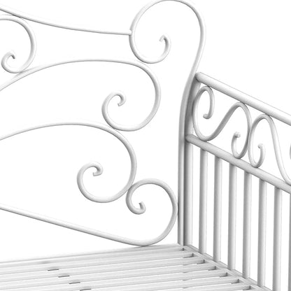 45in Cast Iron Classic Garden Bench Cream White Finish Durable Rust Resistant Weatherproof Heavy Duty Premium Construction