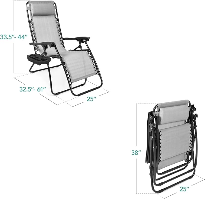 Best Choice Products Set of 2 Adjustable Steel Mesh Zero Gravity Lounge Chair Recliners w/Pillows and Cup Holder Trays - Photo 3
