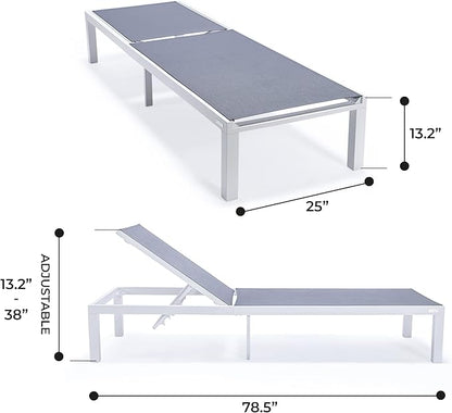 LeisureMod Marlin Aluminum Outdoor Chaise Lounge Chair - Mesh Sling Fabric Seat White Aluminum Frame Beach, Pool Lounge Chair for Modern Patio Lawn, Garden and Backyard (Dark Grey)