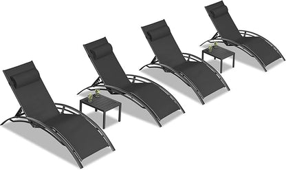 PURPLE LEAF Patio Chaise Lounge Chair Set with 2 Side Table Outdoor Pool Adjustable Recliner Chairs for Outside Beach Poolside Sunbathing Tanning Lounger