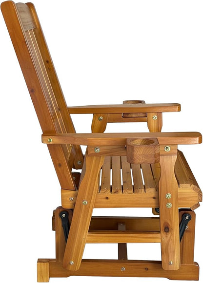 Fortune Candy Wooden Patio Glider for One Person, with High Back and Deep Contoured Seat, Solid Fir Wood, Heavy Duty 600 LBS (Teak Tone, 1-Seater)