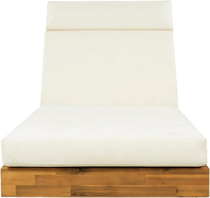 Modern Acacia Wood Outdoor Chaise Lounge with Dark Gray Water-Repellent Cushion & Integrated Headrest, Adjustable & Foldable Design for Patio, Poolside, Garden