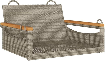 Gray Patio Swing Bench, 24.4"x24.8"x15.7" Modern Poly Rattan Garden Seat with Powder-Coated Steel Frame for Balcony, Front Porch, Lawn, Deck, Quiet Relax Corner