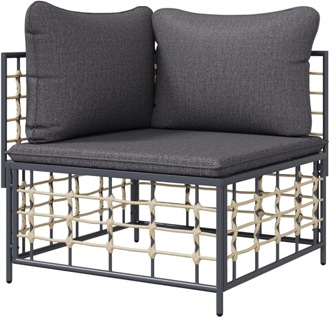 Metal Frame Outdoor Chairs,Garden Decorative Chairs,Reading Relaxation Chair,for Deck,Backyard,Porch,Patio Corner Sofa with Dark Gray Cushions Poly Rattan
